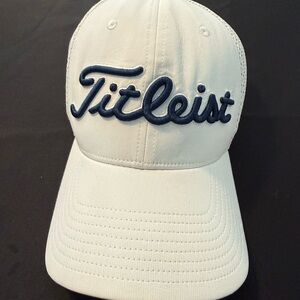 Titleist Golf Hat White Mesh Trucker Cap Navy Script Logo FootJoy Adjustable